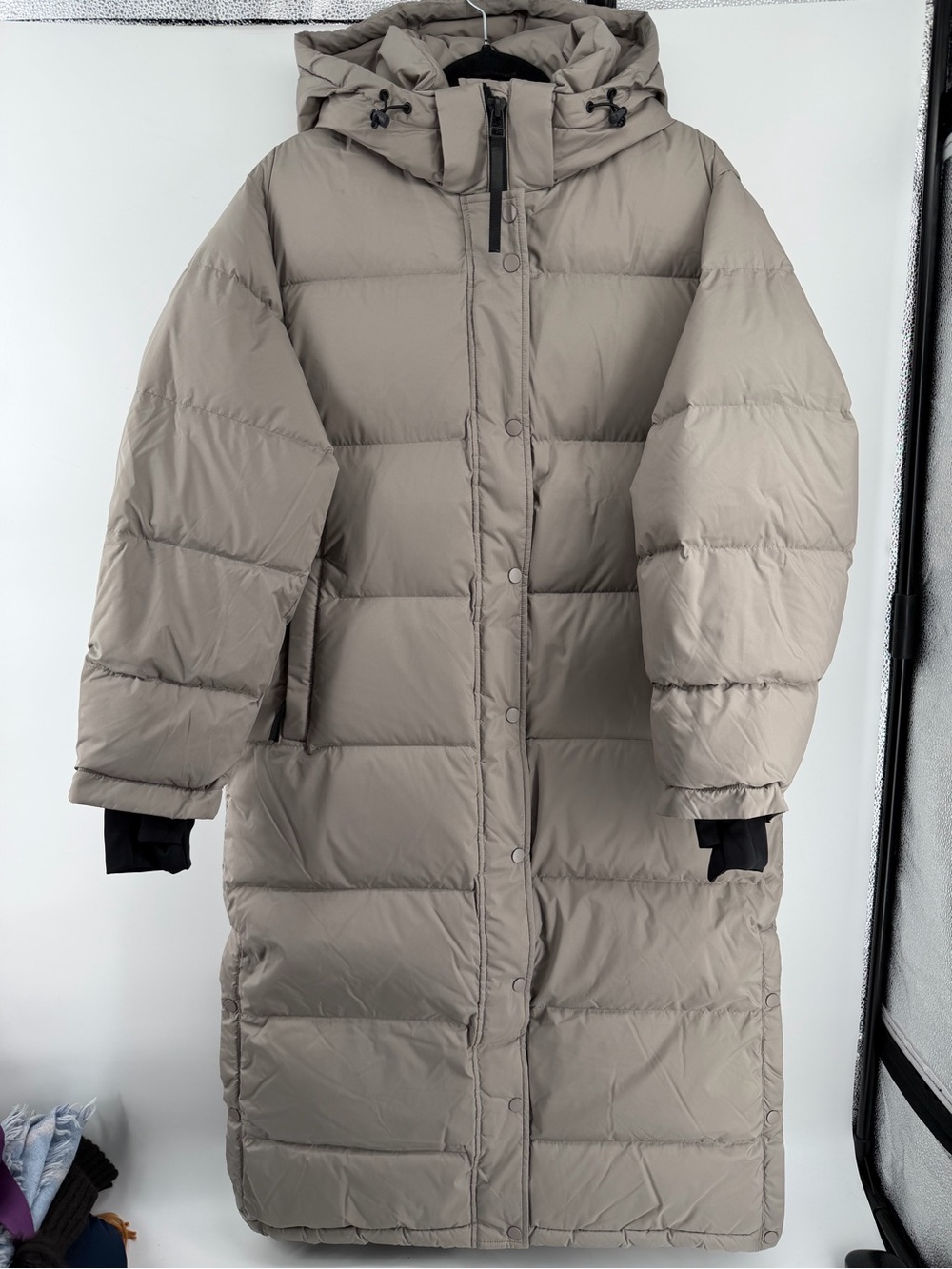 Quince Responsible Down Puffer Jacket Gray Long Hooded Coat Women Large NWOT